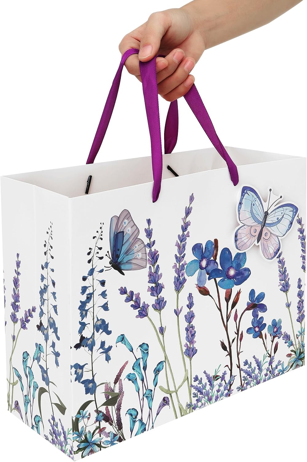 Qirrmiy 13" Large Purple Gift Bag Set with Greeting Card and Tissue Paper (Lavender and 3D Butterfly) Women's Birthday, Mother's Day, Girls Party, Wedding, Valentine's Day - Image 6