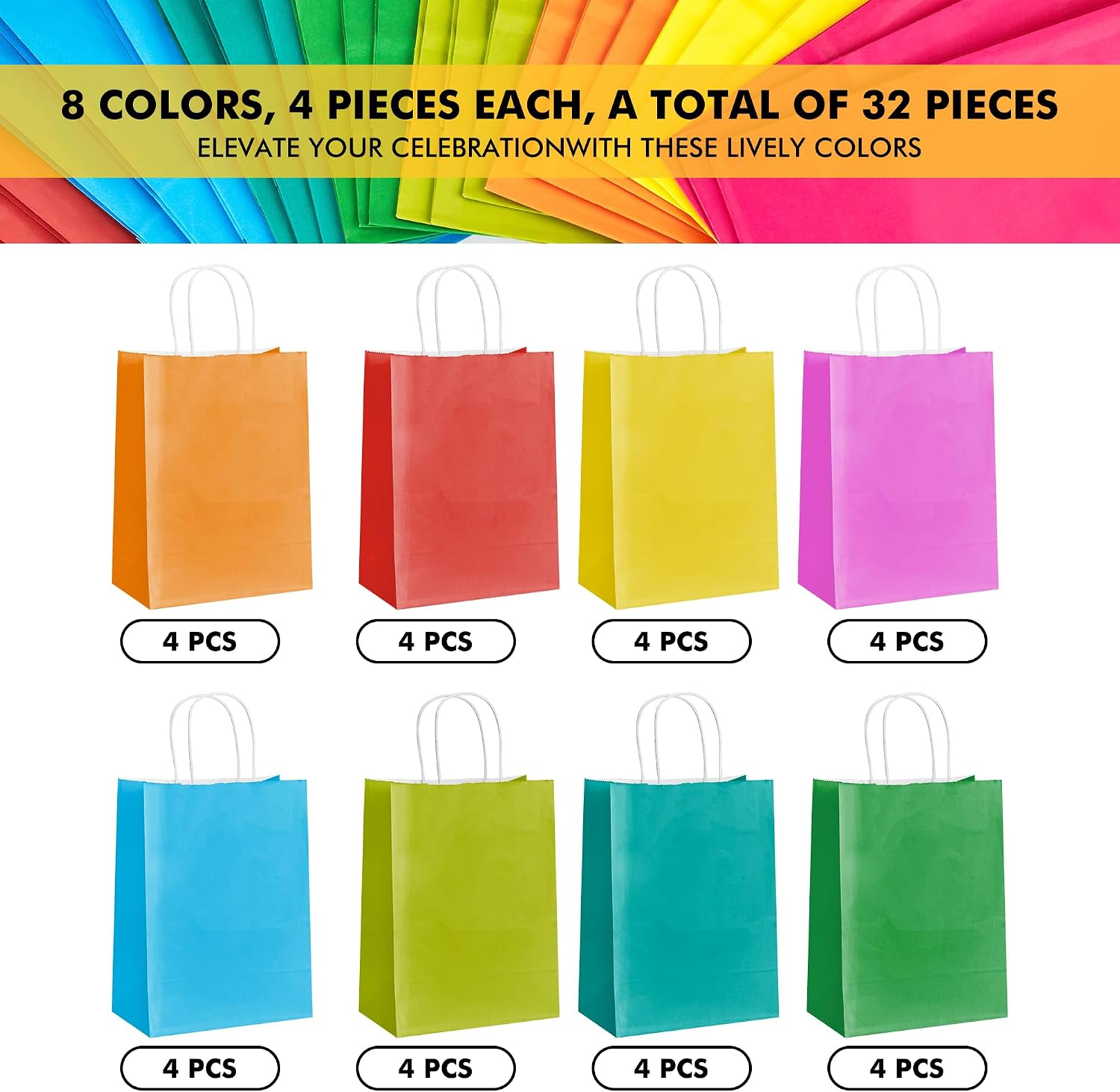 RACETOP Gift Bags with Handles 32 Pack 5.8x3.2x8.25 in, Small Paper Bags - Image 4